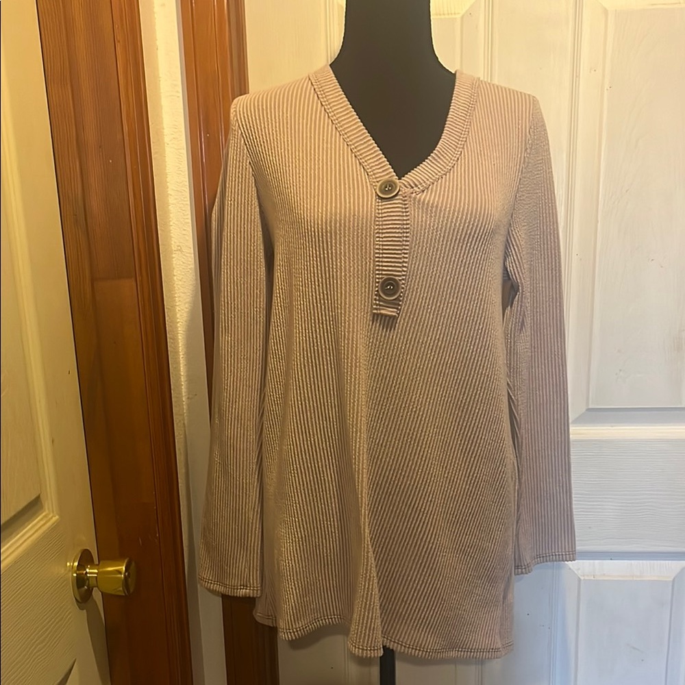 Lovely Melody Beige Ribbed Tunic